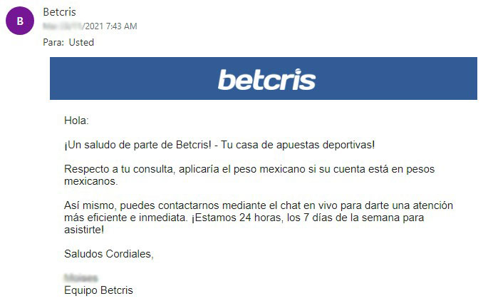 Atención al cliente en Betcris México