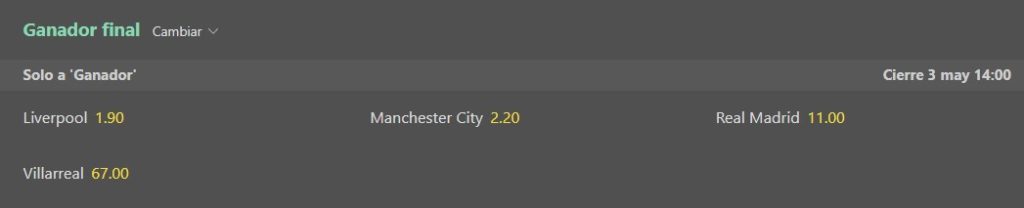 Momios Ganador Final Champions League Bet365