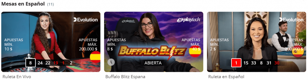 Juegos de casino en vivo Betsson en español.