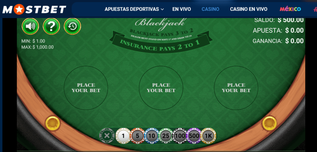 blackjack en el casino de mostbet