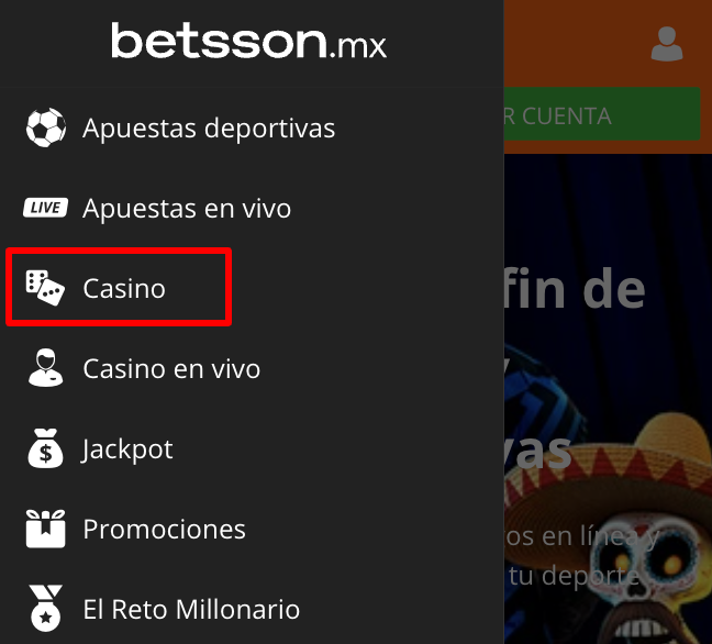 Selecciona Casino desde el menú principal