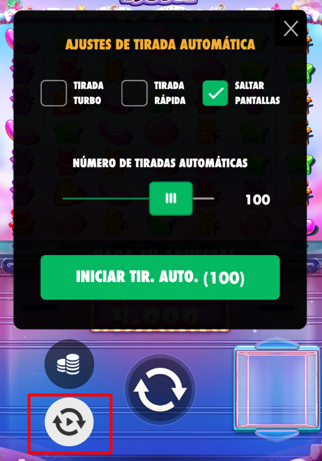 Opción de juego automático en Sugar Rush