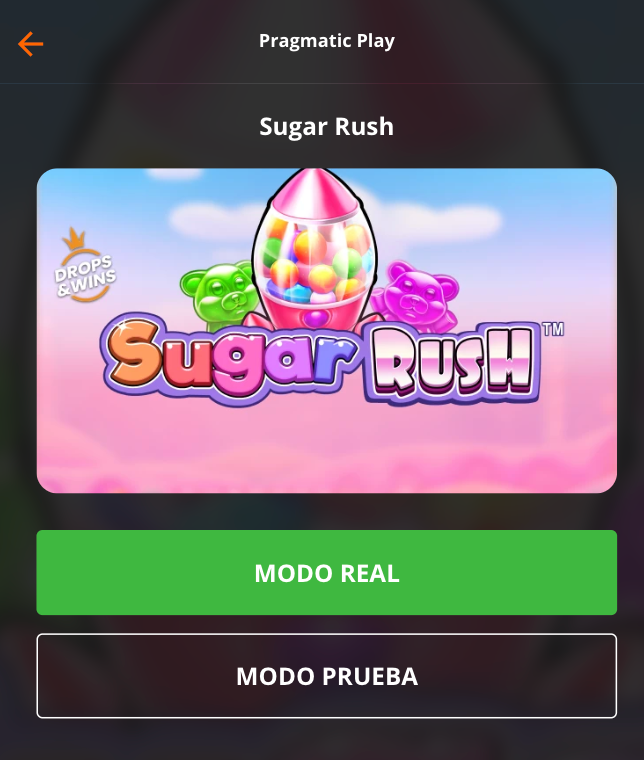 Opción para jugar en modo demo o con dinero real