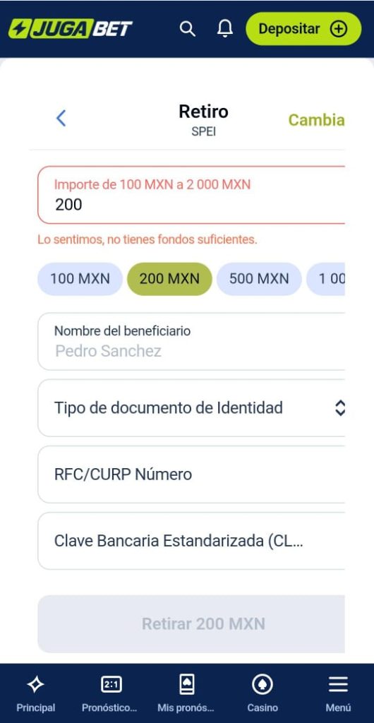 Retiros en JugaBet
